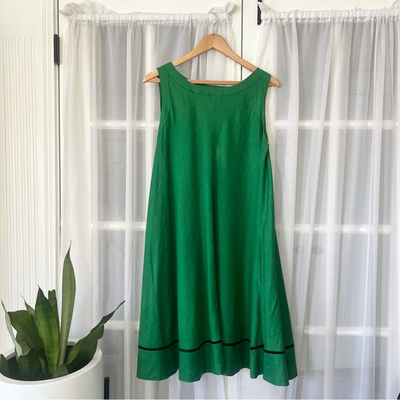 Andrea Jovine Dresses & Skirts - Andrea Jovine Linen Bias Cut Kelly Green Sleeveless Swing Dress Sz 12